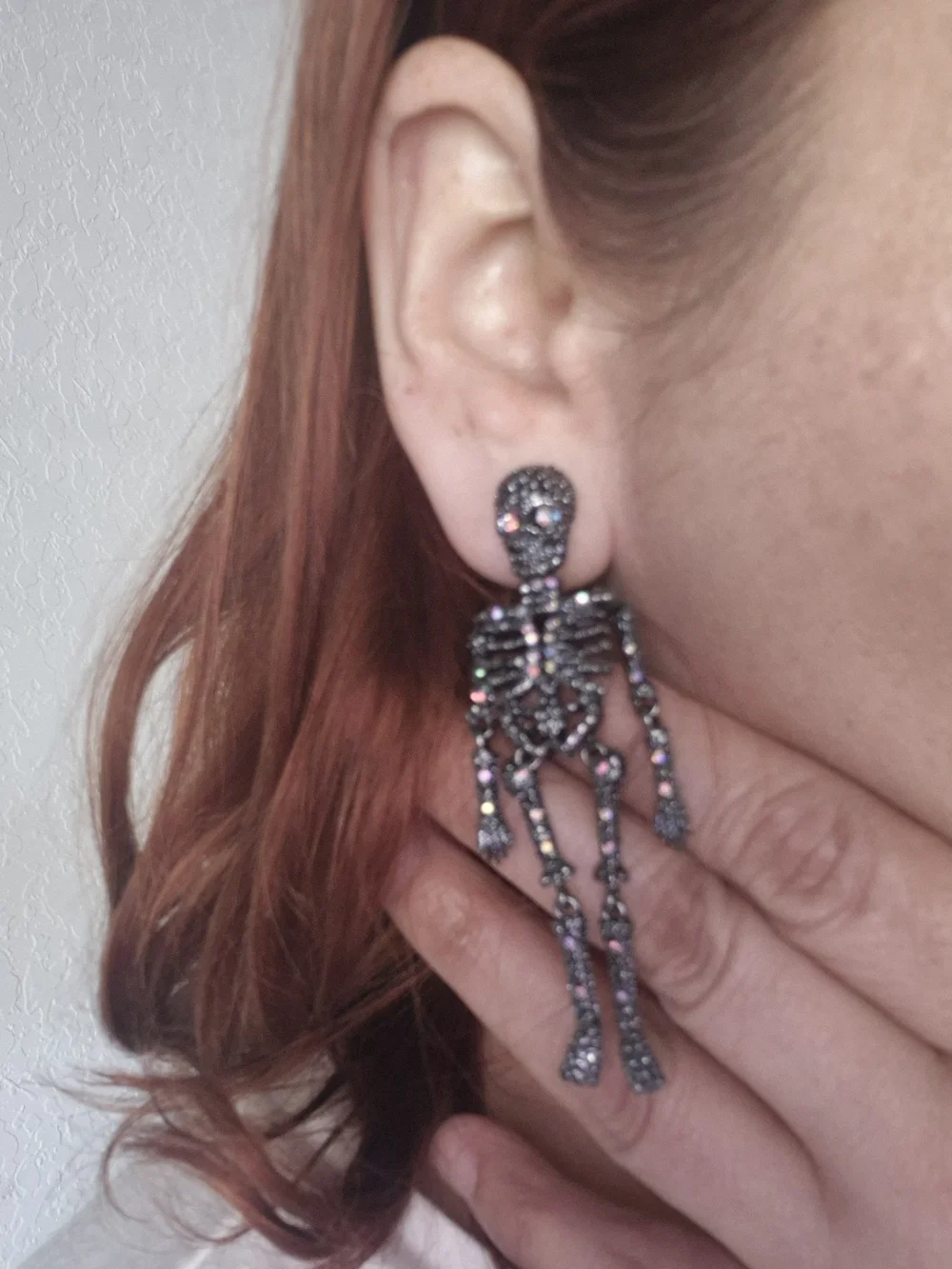 Black Skeleton Dangle Earrings – Halloween Rhinestone Skull Earrings